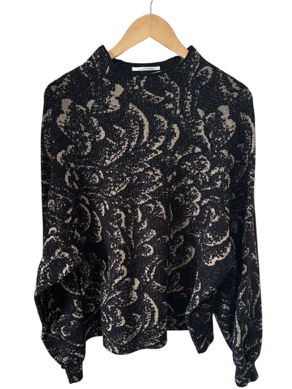 Anthropologie "Beatriz" mock-neck sweater Black w/metallic Floral